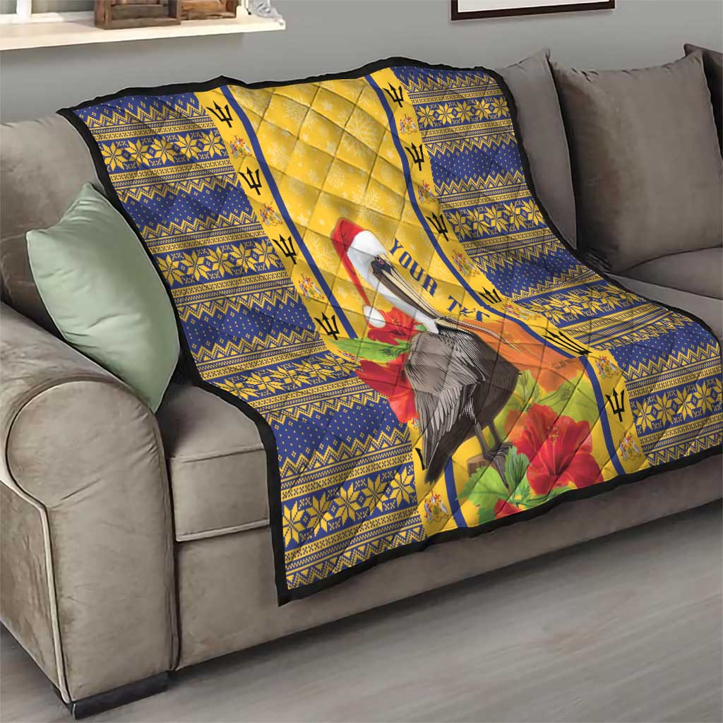Personalized Barbados Christmas Quilt Bajan Xmas Brown Pelican Santa - Wonder Print Shop
