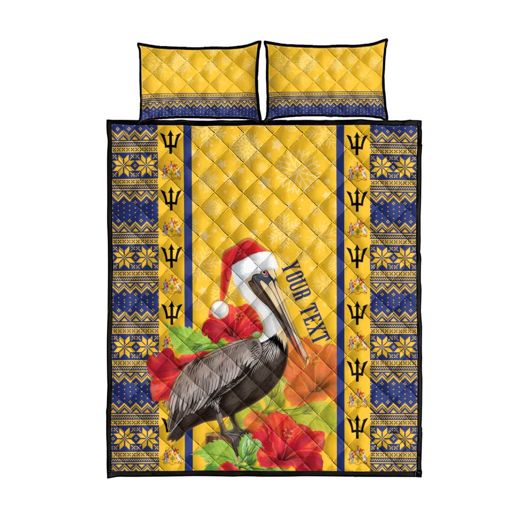 Personalized Barbados Christmas Quilt Bed Set Bajan Xmas Brown Pelican Santa - Wonder Print Shop