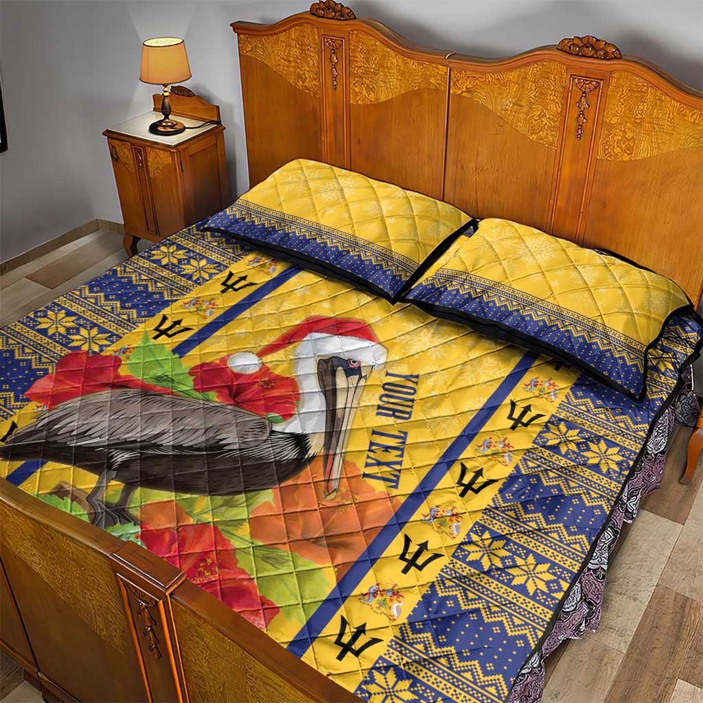 Personalized Barbados Christmas Quilt Bed Set Bajan Xmas Brown Pelican Santa - Wonder Print Shop