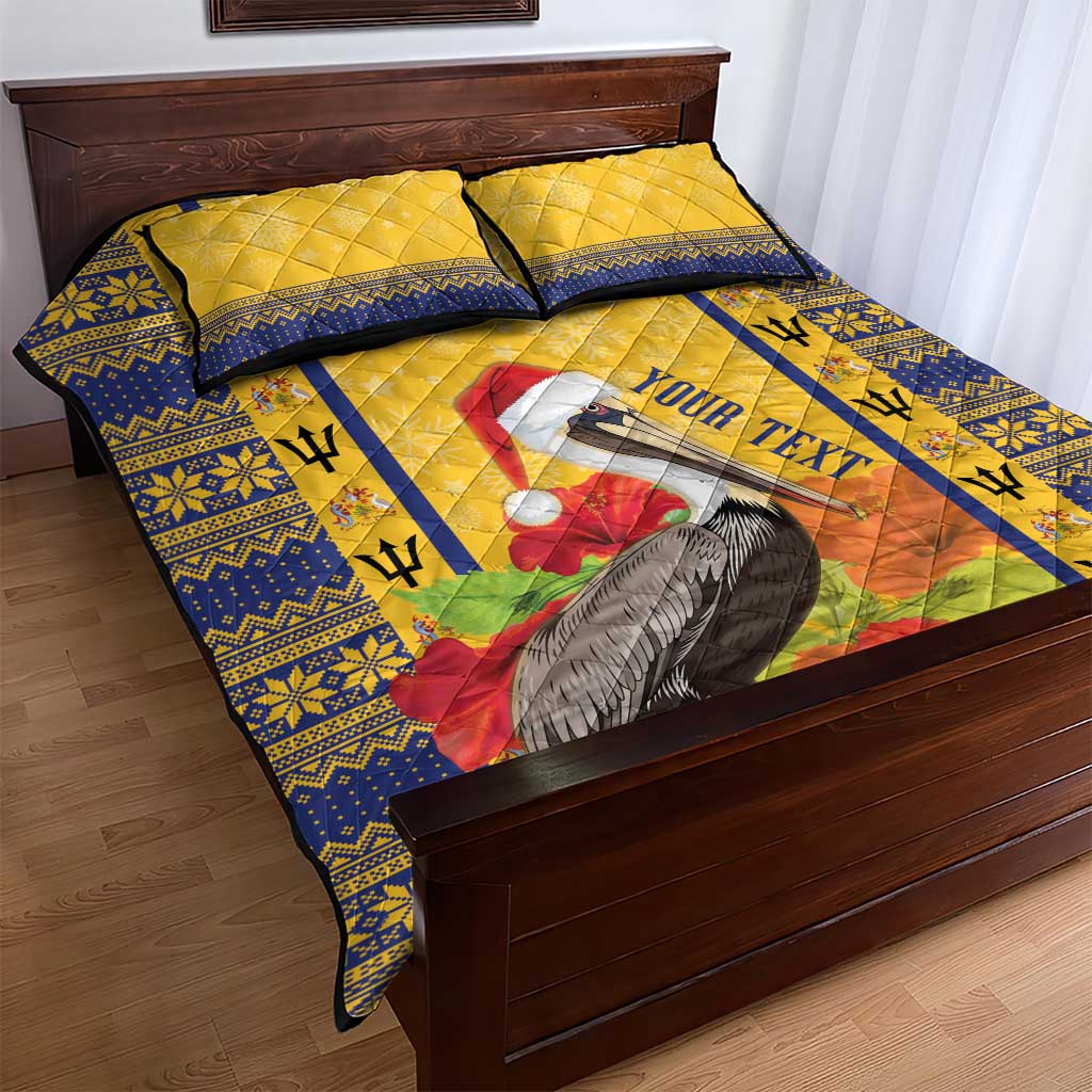 Personalized Barbados Christmas Quilt Bed Set Bajan Xmas Brown Pelican Santa - Wonder Print Shop