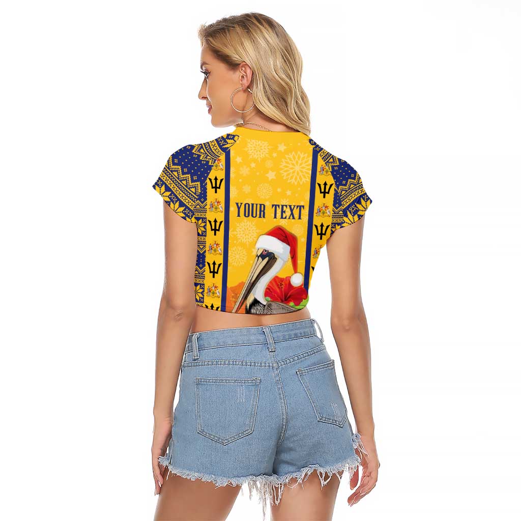 Personalized Barbados Christmas Raglan Cropped T Shirt Bajan Xmas Brown Pelican Santa - Wonder Print Shop