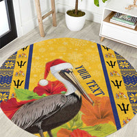 Personalized Barbados Christmas Round Carpet Bajan Xmas Brown Pelican Santa - Wonder Print Shop