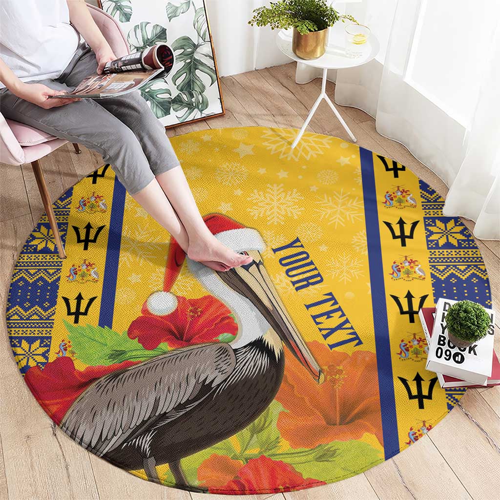 Personalized Barbados Christmas Round Carpet Bajan Xmas Brown Pelican Santa - Wonder Print Shop