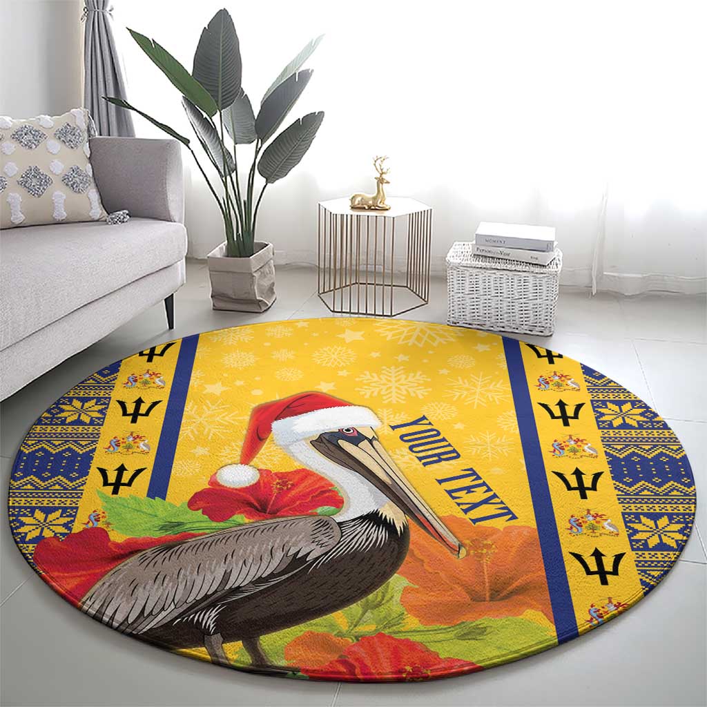 Personalized Barbados Christmas Round Carpet Bajan Xmas Brown Pelican Santa - Wonder Print Shop
