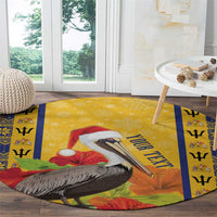 Personalized Barbados Christmas Round Carpet Bajan Xmas Brown Pelican Santa - Wonder Print Shop