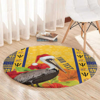 Personalized Barbados Christmas Round Carpet Bajan Xmas Brown Pelican Santa - Wonder Print Shop
