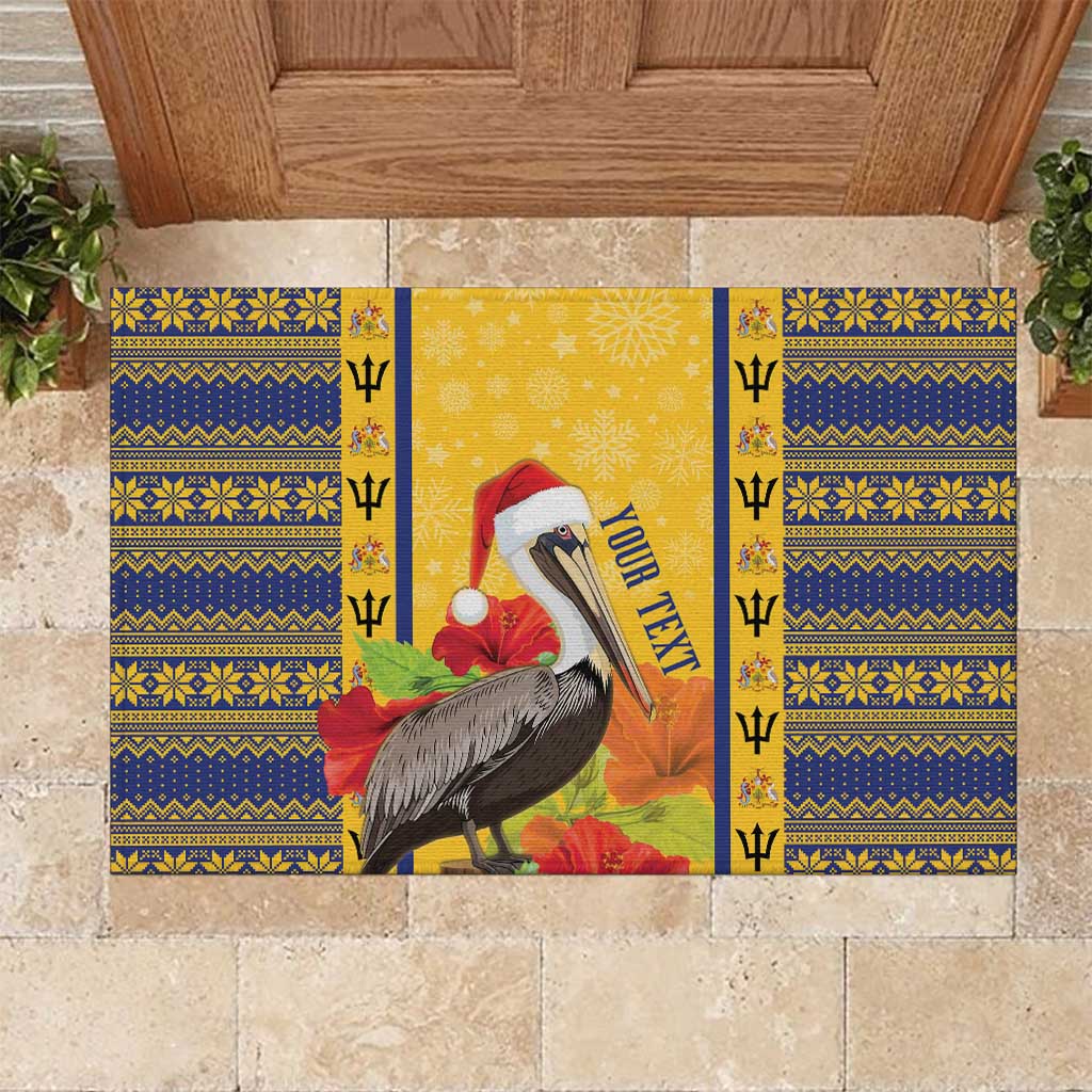 Personalized Barbados Christmas Rubber Doormat Bajan Xmas Brown Pelican Santa - Wonder Print Shop
