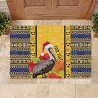 Personalized Barbados Christmas Rubber Doormat Bajan Xmas Brown Pelican Santa - Wonder Print Shop