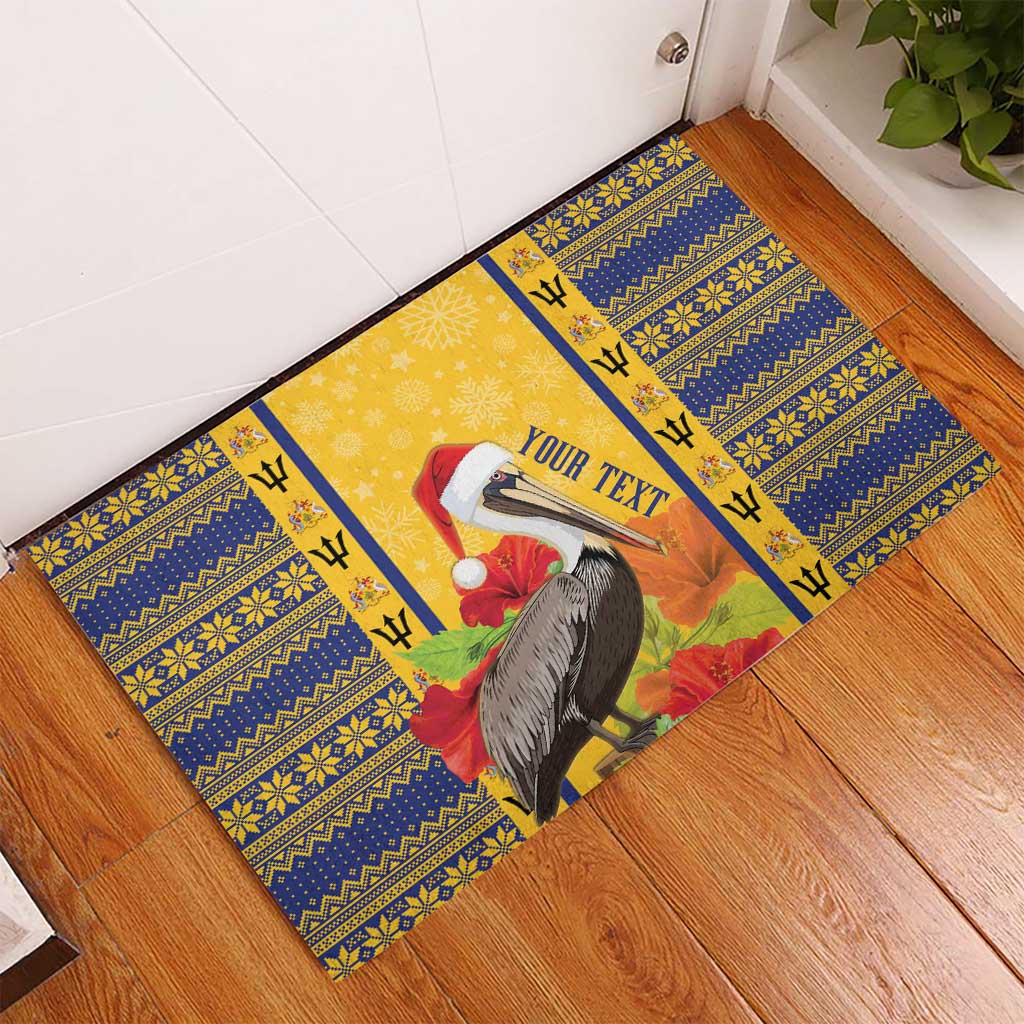 Personalized Barbados Christmas Rubber Doormat Bajan Xmas Brown Pelican Santa - Wonder Print Shop