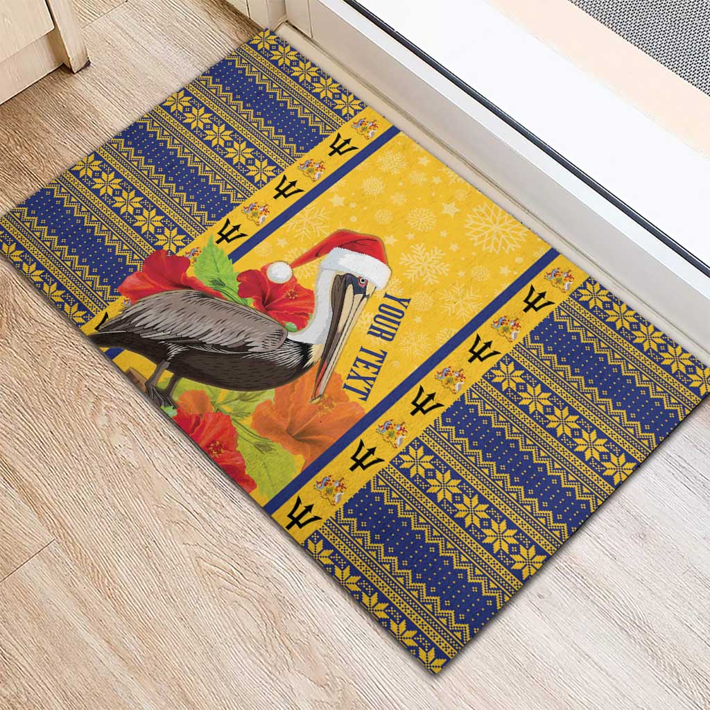 Personalized Barbados Christmas Rubber Doormat Bajan Xmas Brown Pelican Santa - Wonder Print Shop