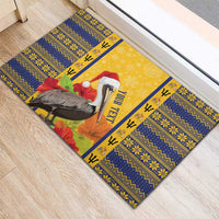 Personalized Barbados Christmas Rubber Doormat Bajan Xmas Brown Pelican Santa - Wonder Print Shop