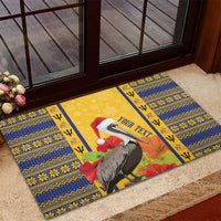 Personalized Barbados Christmas Rubber Doormat Bajan Xmas Brown Pelican Santa - Wonder Print Shop