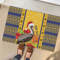 Personalized Barbados Christmas Rubber Doormat Bajan Xmas Brown Pelican Santa - Wonder Print Shop