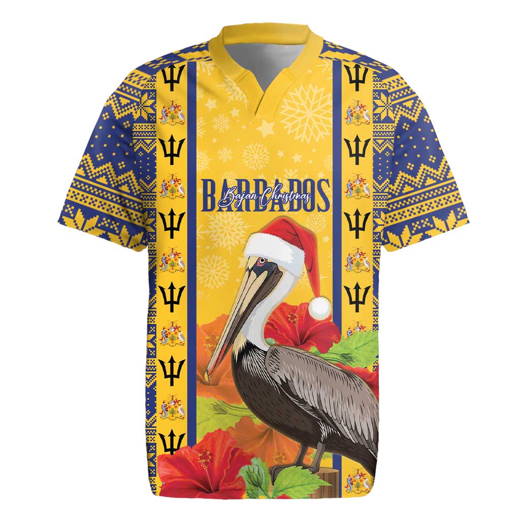 Personalized Barbados Christmas Rugby Jersey Bajan Xmas Brown Pelican Santa - Wonder Print Shop