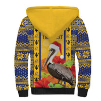 Personalized Barbados Christmas Sherpa Hoodie Bajan Xmas Brown Pelican Santa - Wonder Print Shop