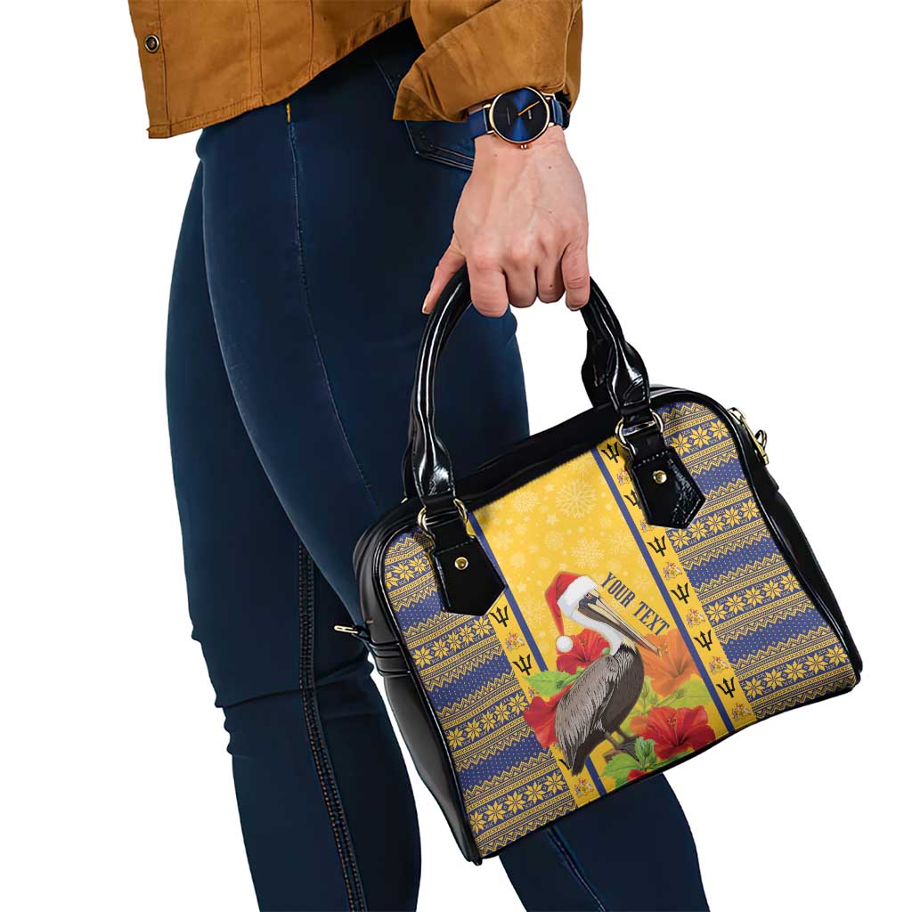 Personalized Barbados Christmas Shoulder Handbag Bajan Xmas Brown Pelican Santa - Wonder Print Shop