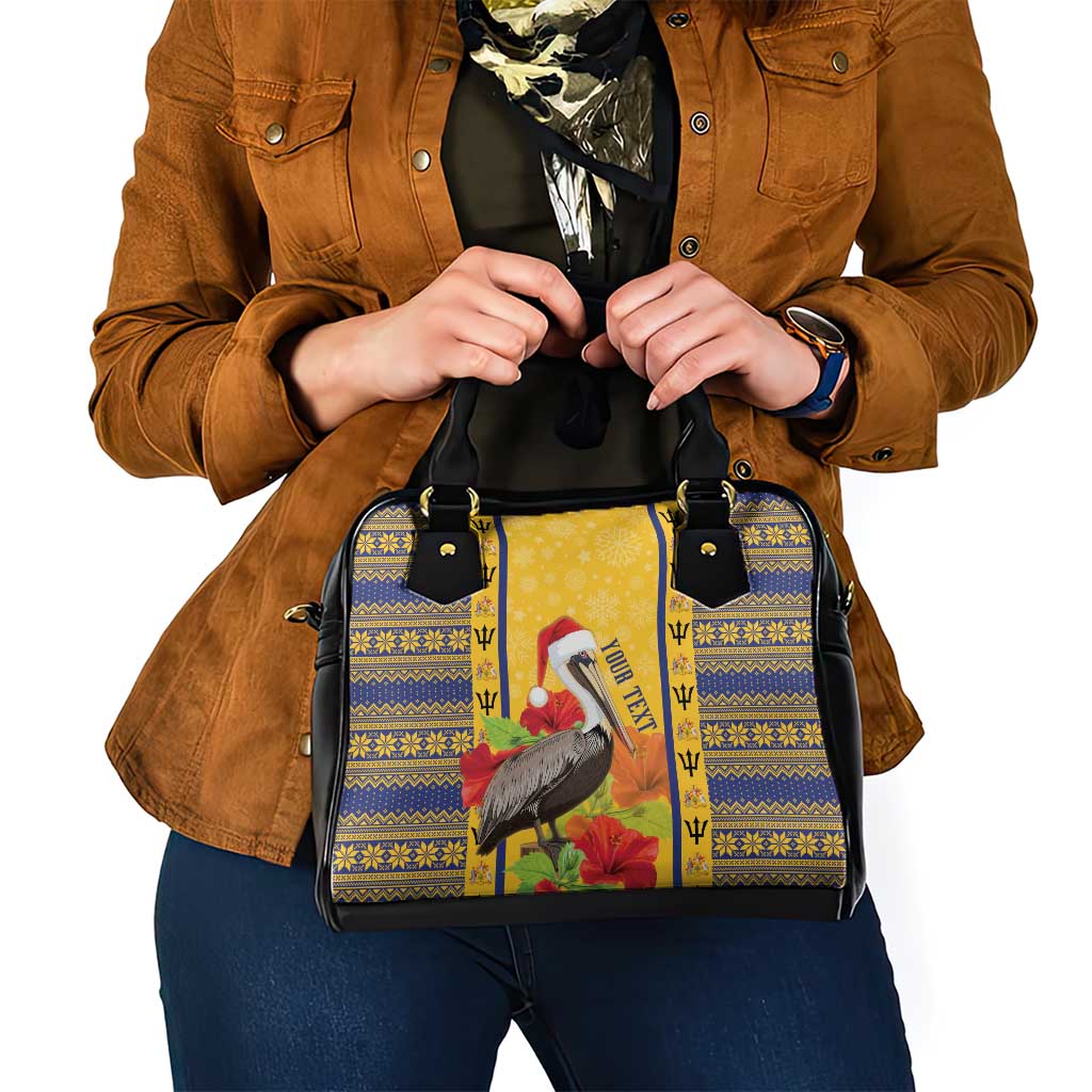 Personalized Barbados Christmas Shoulder Handbag Bajan Xmas Brown Pelican Santa - Wonder Print Shop