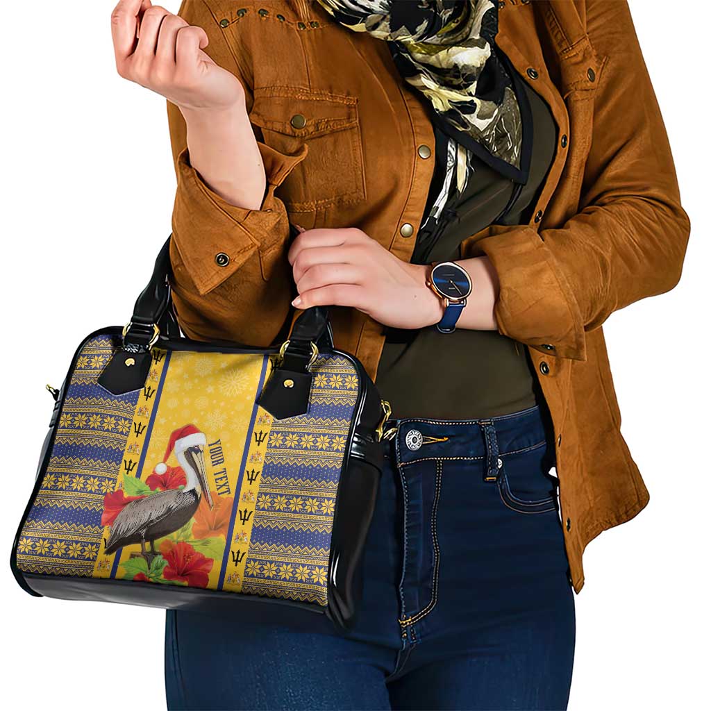 Personalized Barbados Christmas Shoulder Handbag Bajan Xmas Brown Pelican Santa - Wonder Print Shop