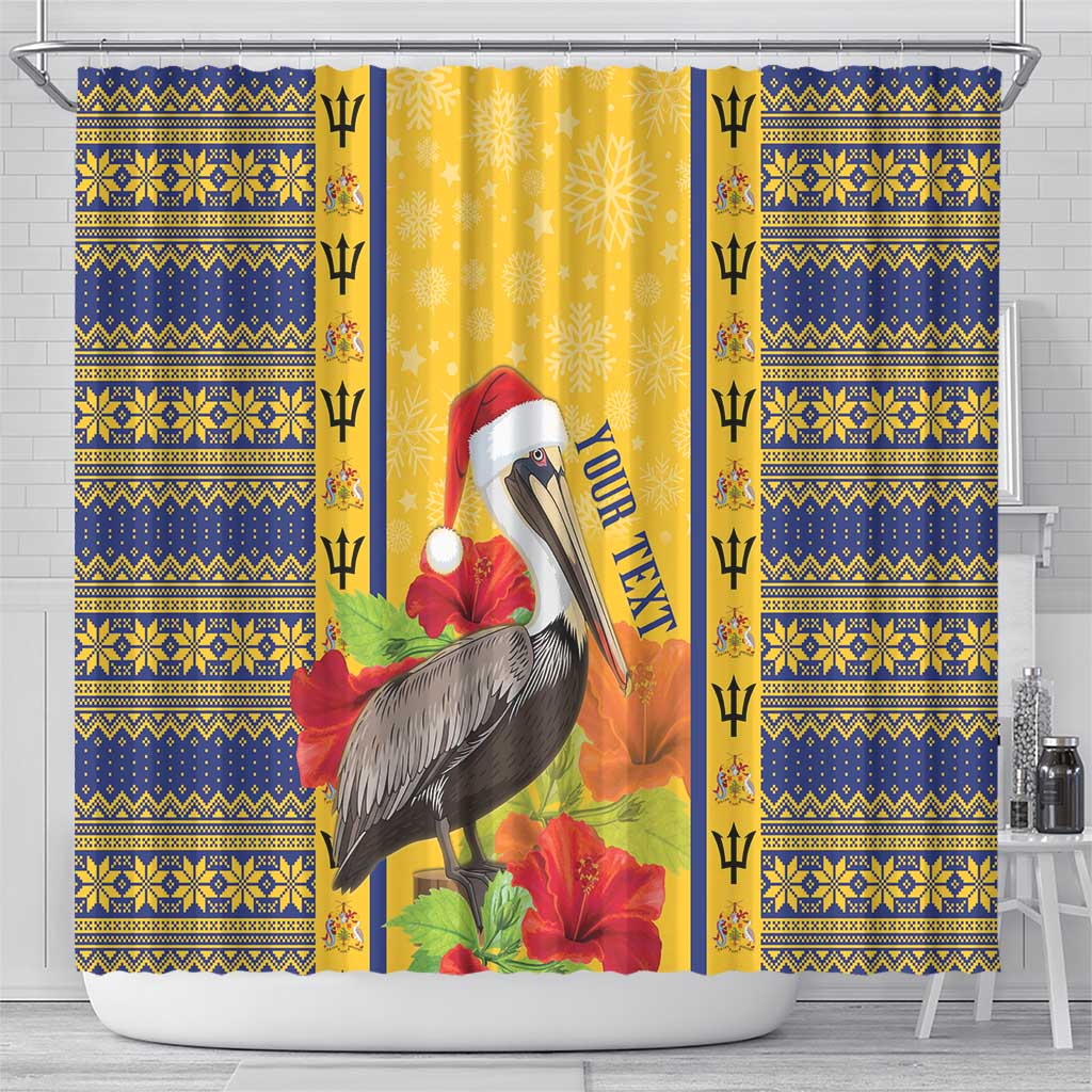 Personalized Barbados Christmas Shower Curtain Bajan Xmas Brown Pelican Santa - Wonder Print Shop