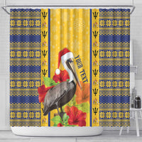 Personalized Barbados Christmas Shower Curtain Bajan Xmas Brown Pelican Santa - Wonder Print Shop