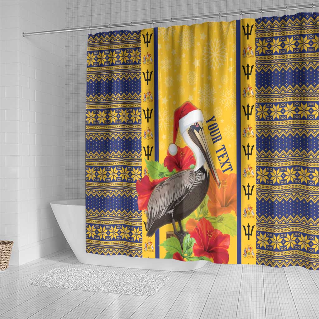 Personalized Barbados Christmas Shower Curtain Bajan Xmas Brown Pelican Santa - Wonder Print Shop