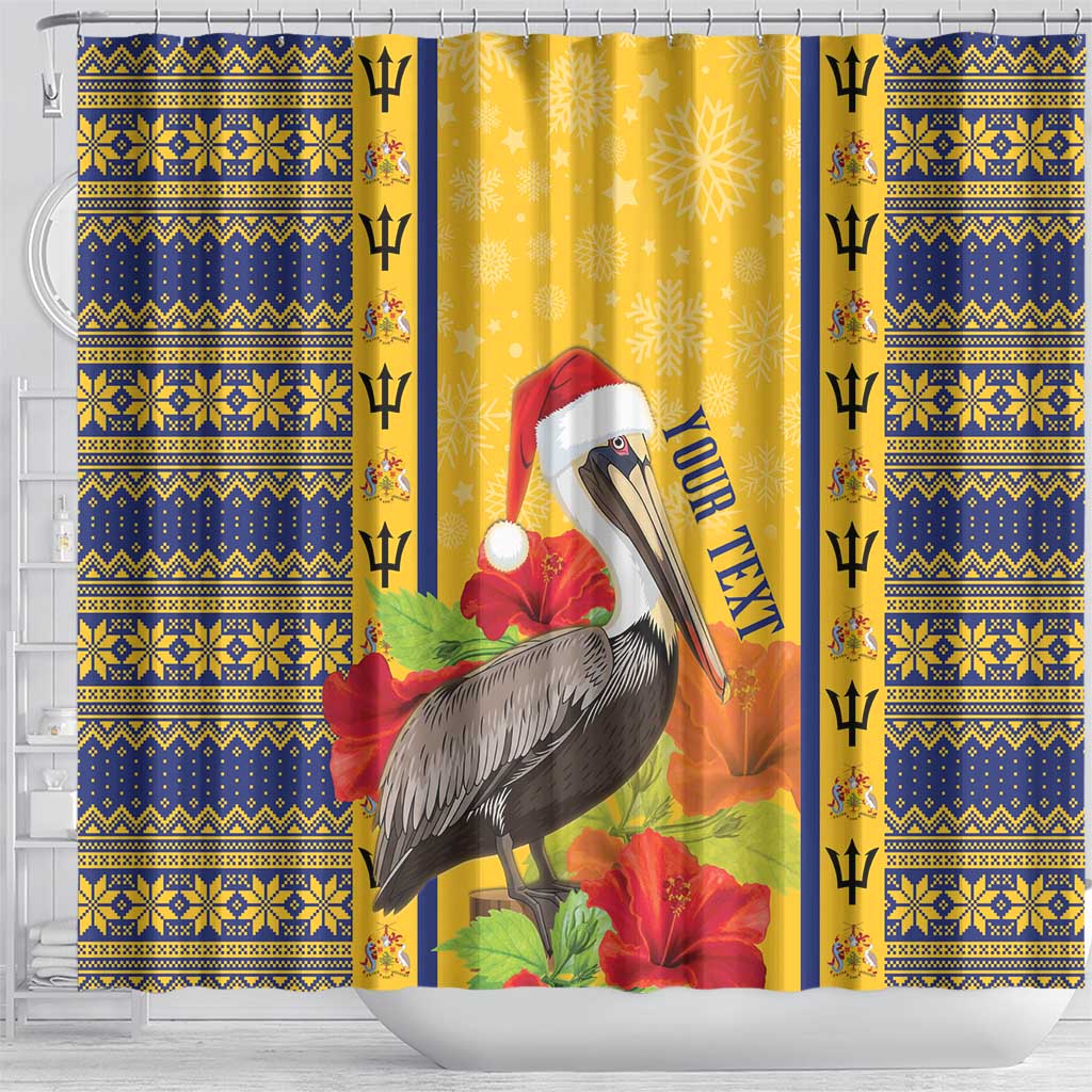 Personalized Barbados Christmas Shower Curtain Bajan Xmas Brown Pelican Santa - Wonder Print Shop