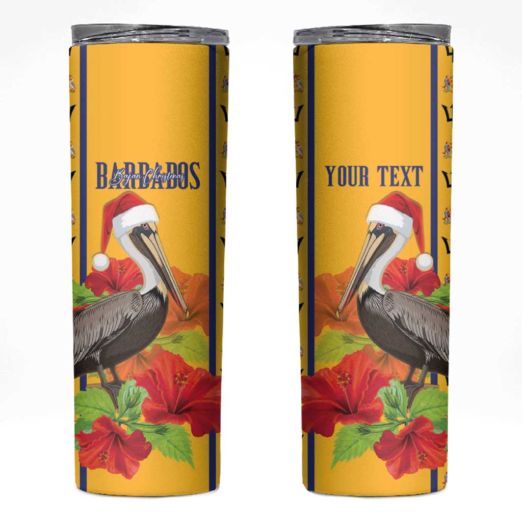 Personalized Barbados Christmas Skinny Tumbler Bajan Xmas Brown Pelican Santa - Wonder Print Shop