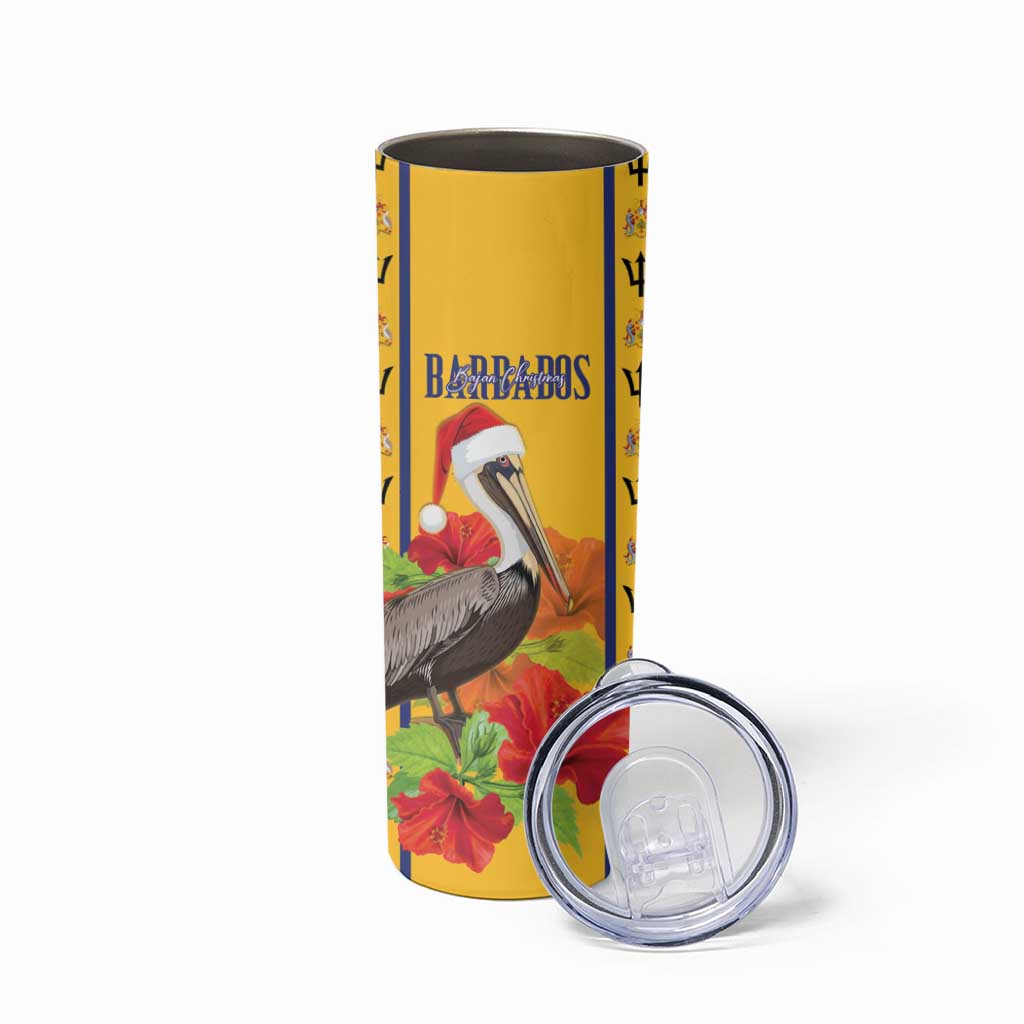 Personalized Barbados Christmas Skinny Tumbler Bajan Xmas Brown Pelican Santa - Wonder Print Shop