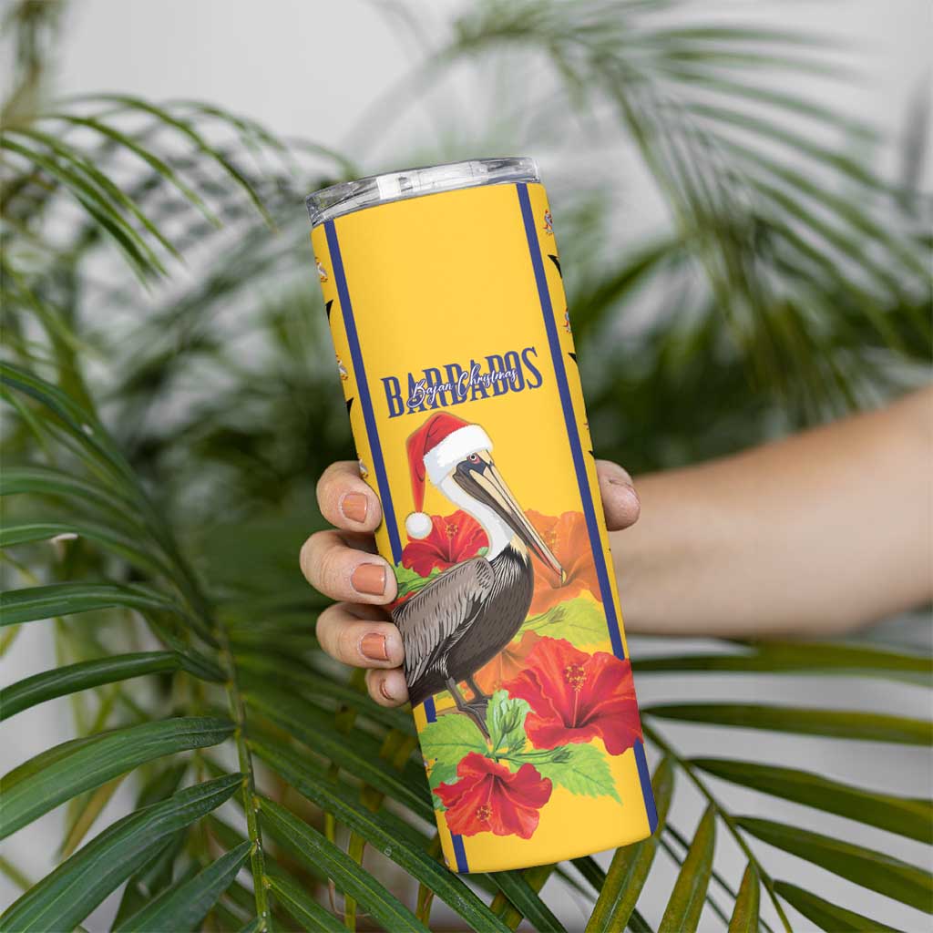 Personalized Barbados Christmas Skinny Tumbler Bajan Xmas Brown Pelican Santa - Wonder Print Shop