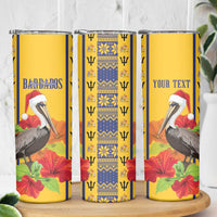Personalized Barbados Christmas Skinny Tumbler Bajan Xmas Brown Pelican Santa - Wonder Print Shop