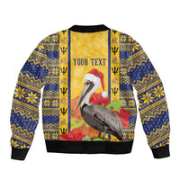 Personalized Barbados Christmas Sleeve Zip Bomber Jacket Bajan Xmas Brown Pelican Santa - Wonder Print Shop