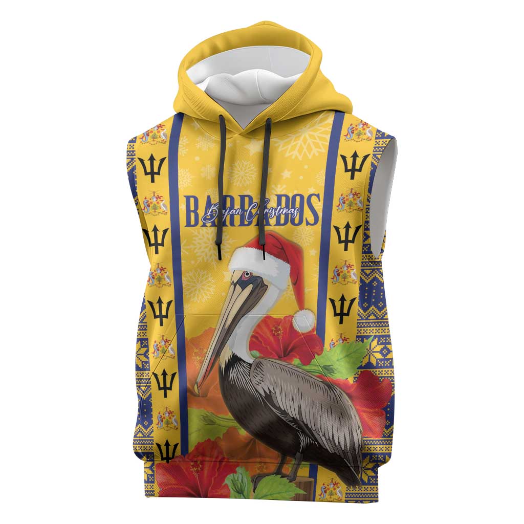 Personalized Barbados Christmas Sleeveless Hoodie Bajan Xmas Brown Pelican Santa - Wonder Print Shop