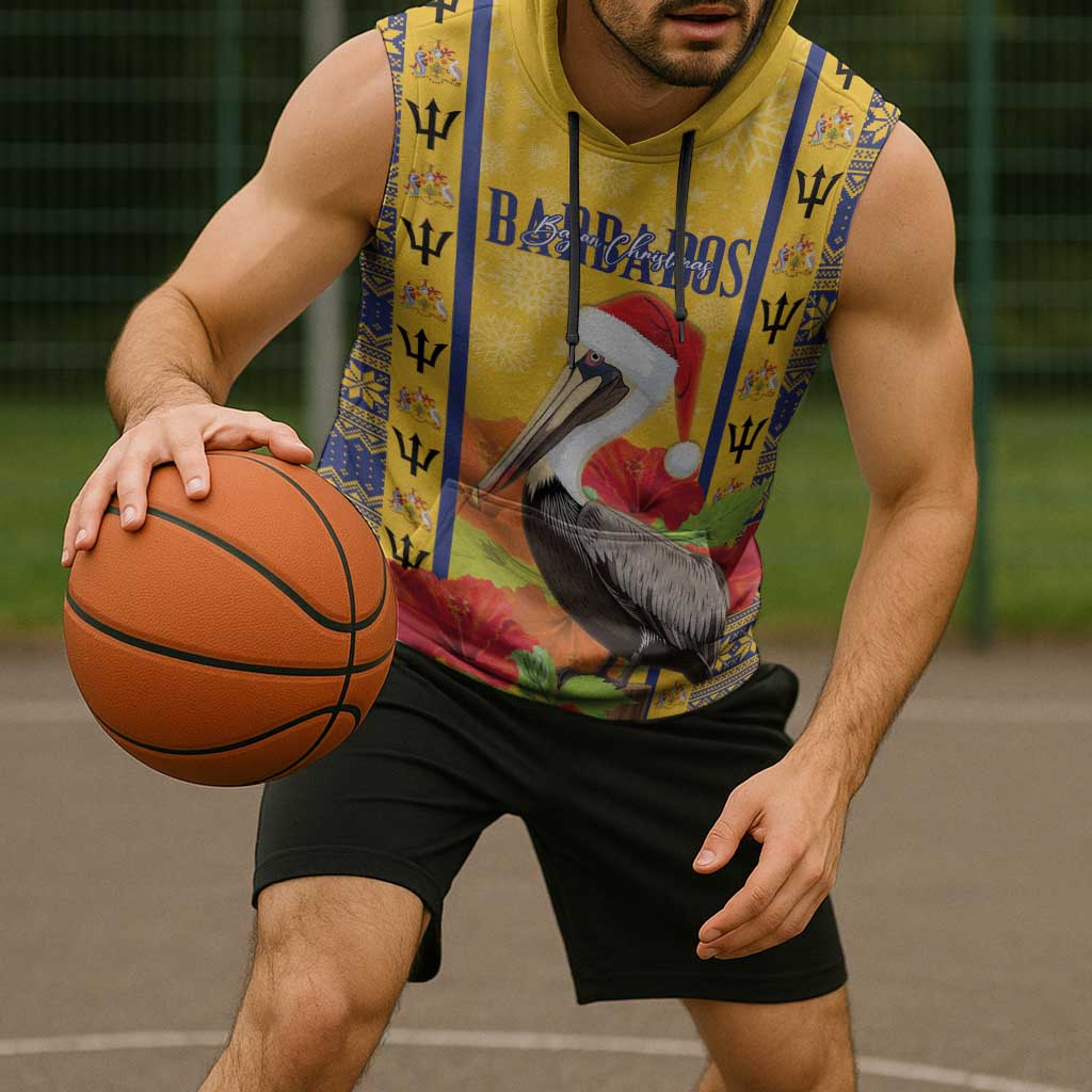 Personalized Barbados Christmas Sleeveless Hoodie Bajan Xmas Brown Pelican Santa - Wonder Print Shop