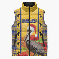 Personalized Barbados Christmas Sleeveless Puffer Jacket Bajan Xmas Brown Pelican Santa - Wonder Print Shop