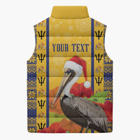 Personalized Barbados Christmas Sleeveless Puffer Jacket Bajan Xmas Brown Pelican Santa - Wonder Print Shop