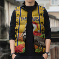 Personalized Barbados Christmas Sleeveless Puffer Jacket Bajan Xmas Brown Pelican Santa - Wonder Print Shop