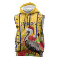 Personalized Barbados Christmas Sleeveless Zip Hoodie Bajan Xmas Brown Pelican Santa - Wonder Print Shop