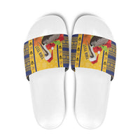 Personalized Barbados Christmas Slide Sandals Bajan Xmas Brown Pelican Santa - Wonder Print Shop