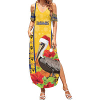 Personalized Barbados Christmas Summer Maxi Dress Bajan Xmas Brown Pelican Santa - Wonder Print Shop