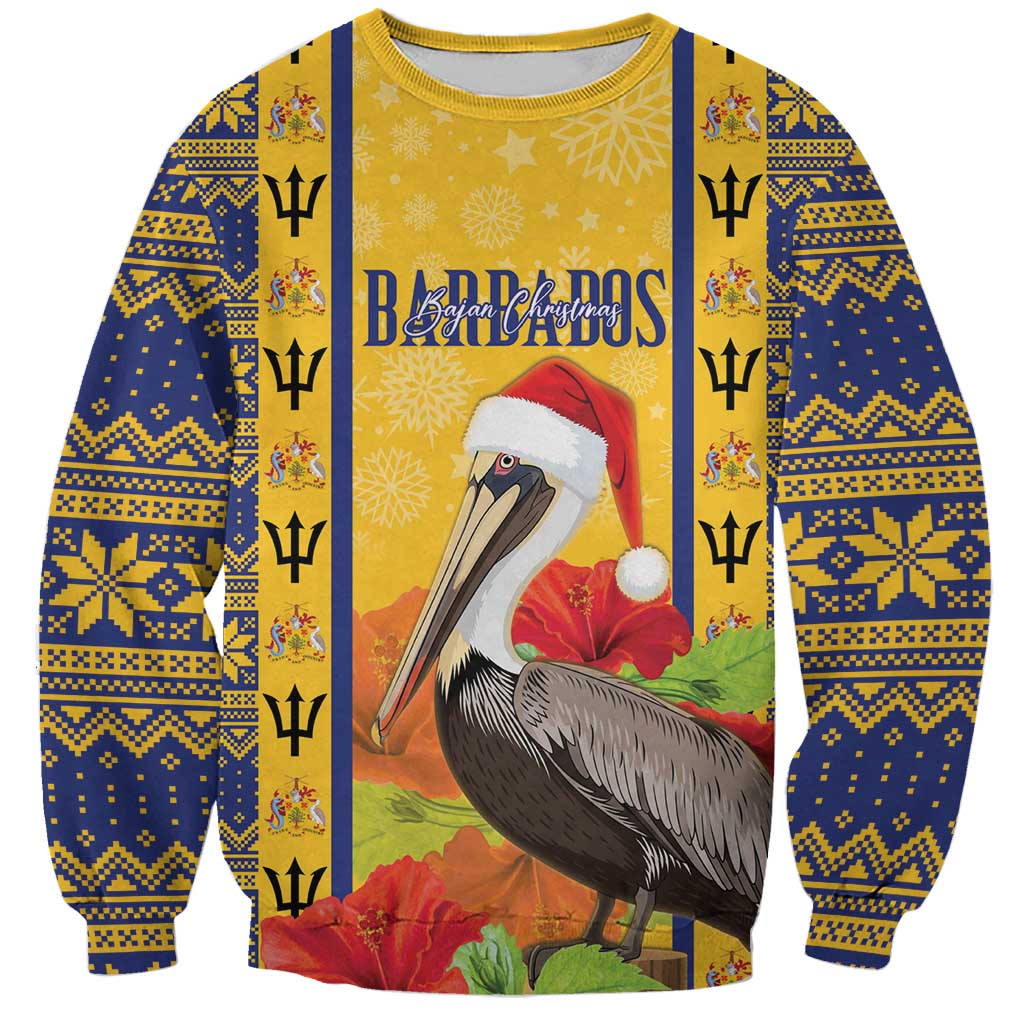 Personalized Barbados Christmas Sweatshirt Bajan Xmas Brown Pelican Santa - Wonder Print Shop