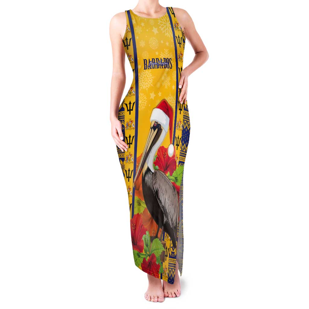 Personalized Barbados Christmas Tank Maxi Dress Bajan Xmas Brown Pelican Santa - Wonder Print Shop