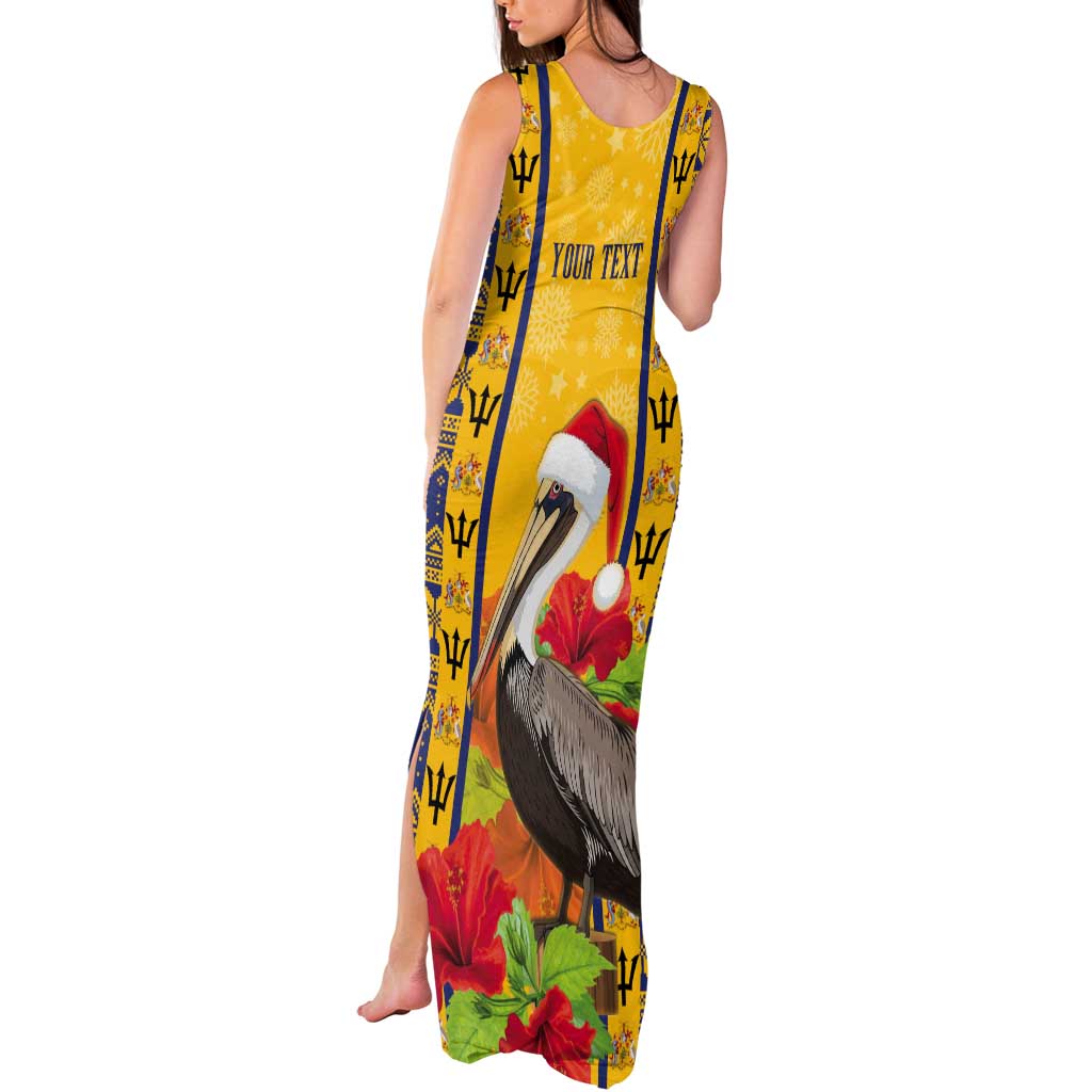 Personalized Barbados Christmas Tank Maxi Dress Bajan Xmas Brown Pelican Santa - Wonder Print Shop