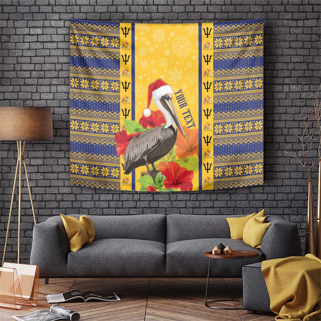 Personalized Barbados Christmas Tapestry Bajan Xmas Brown Pelican Santa - Wonder Print Shop