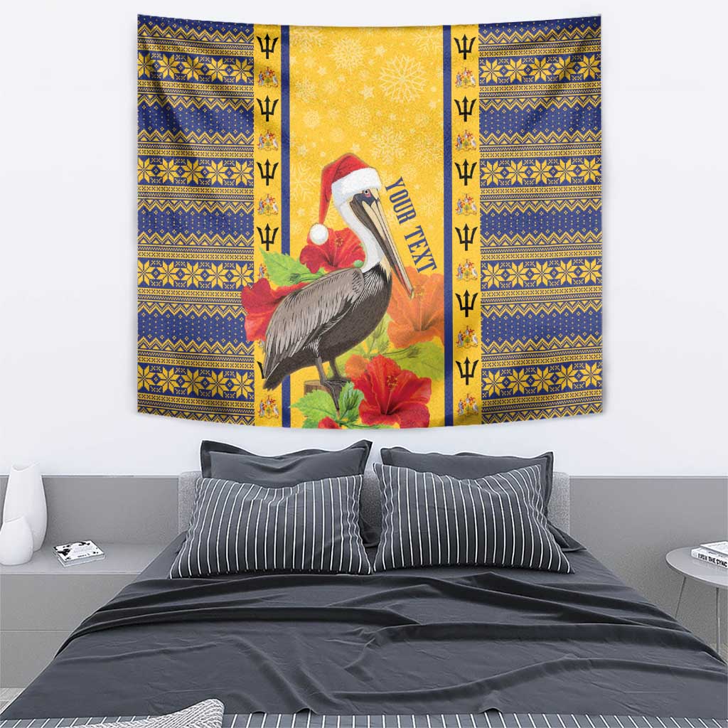 Personalized Barbados Christmas Tapestry Bajan Xmas Brown Pelican Santa - Wonder Print Shop