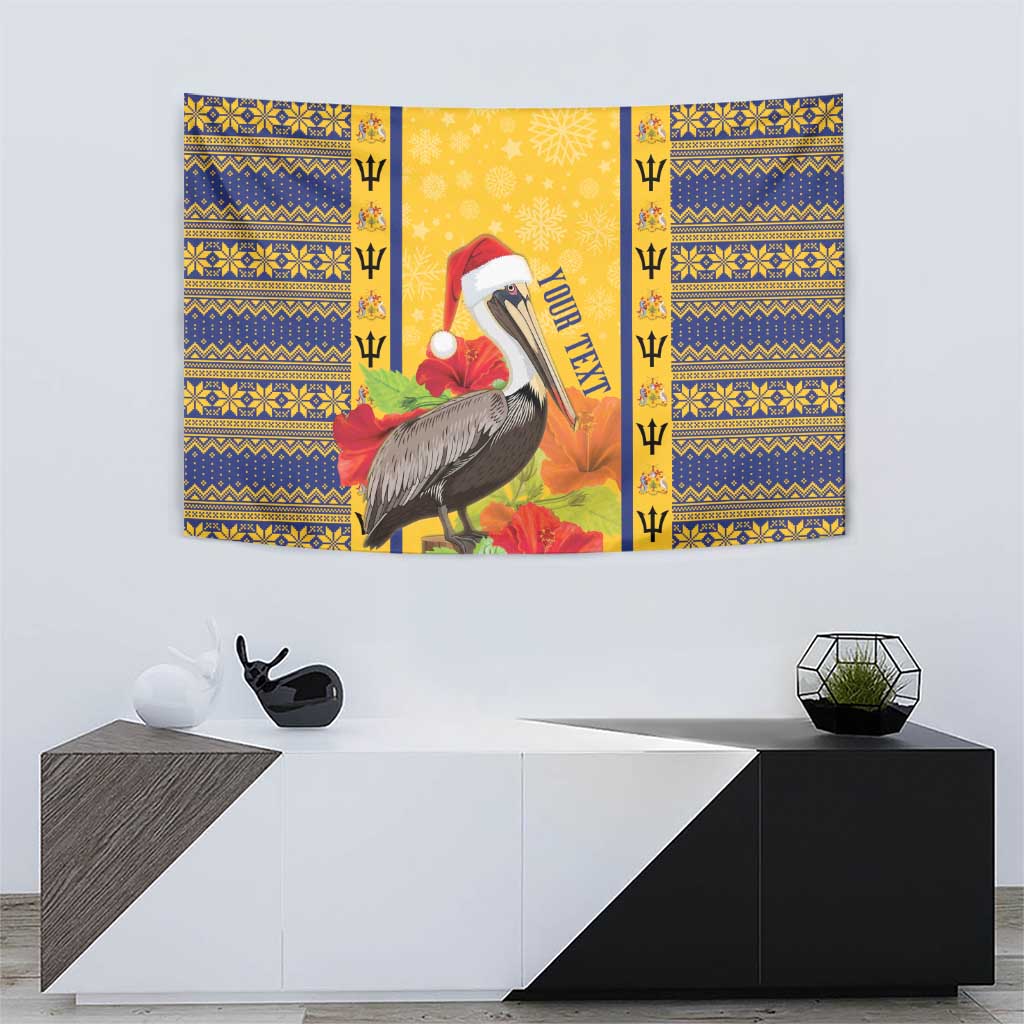 Personalized Barbados Christmas Tapestry Bajan Xmas Brown Pelican Santa - Wonder Print Shop