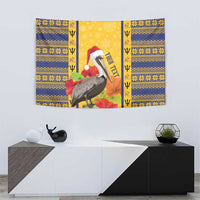 Personalized Barbados Christmas Tapestry Bajan Xmas Brown Pelican Santa - Wonder Print Shop