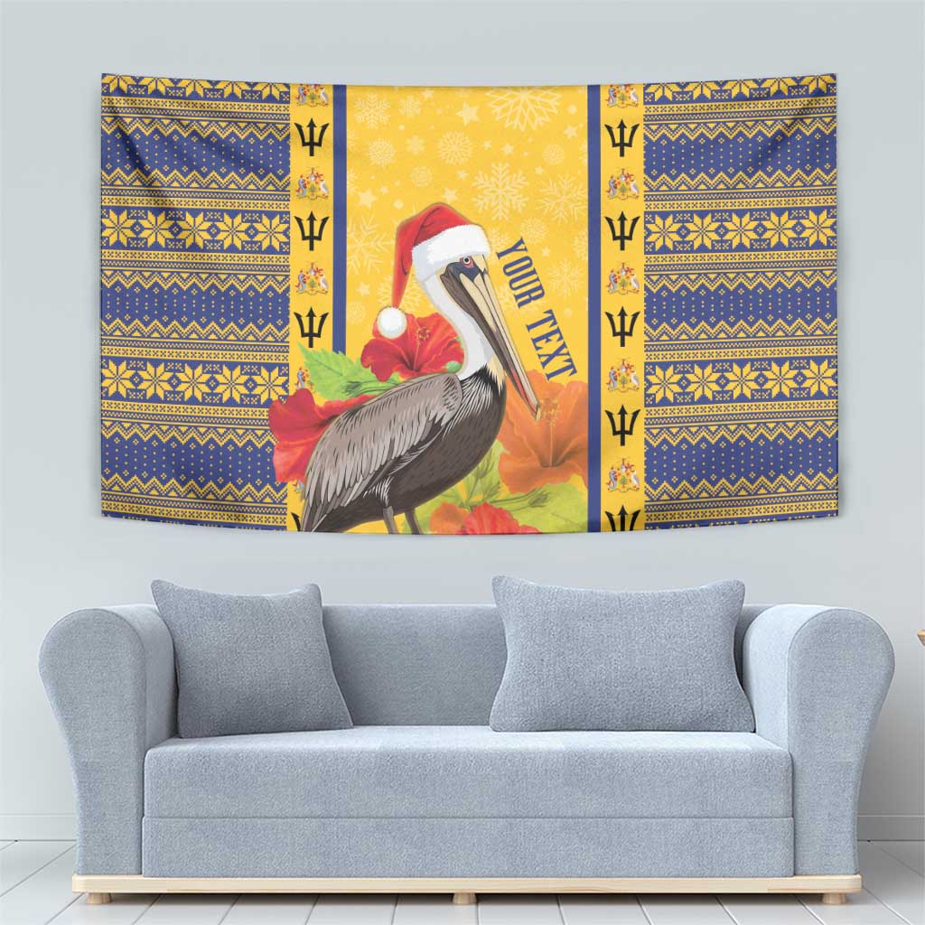 Personalized Barbados Christmas Tapestry Bajan Xmas Brown Pelican Santa - Wonder Print Shop