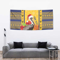 Personalized Barbados Christmas Tapestry Bajan Xmas Brown Pelican Santa - Wonder Print Shop