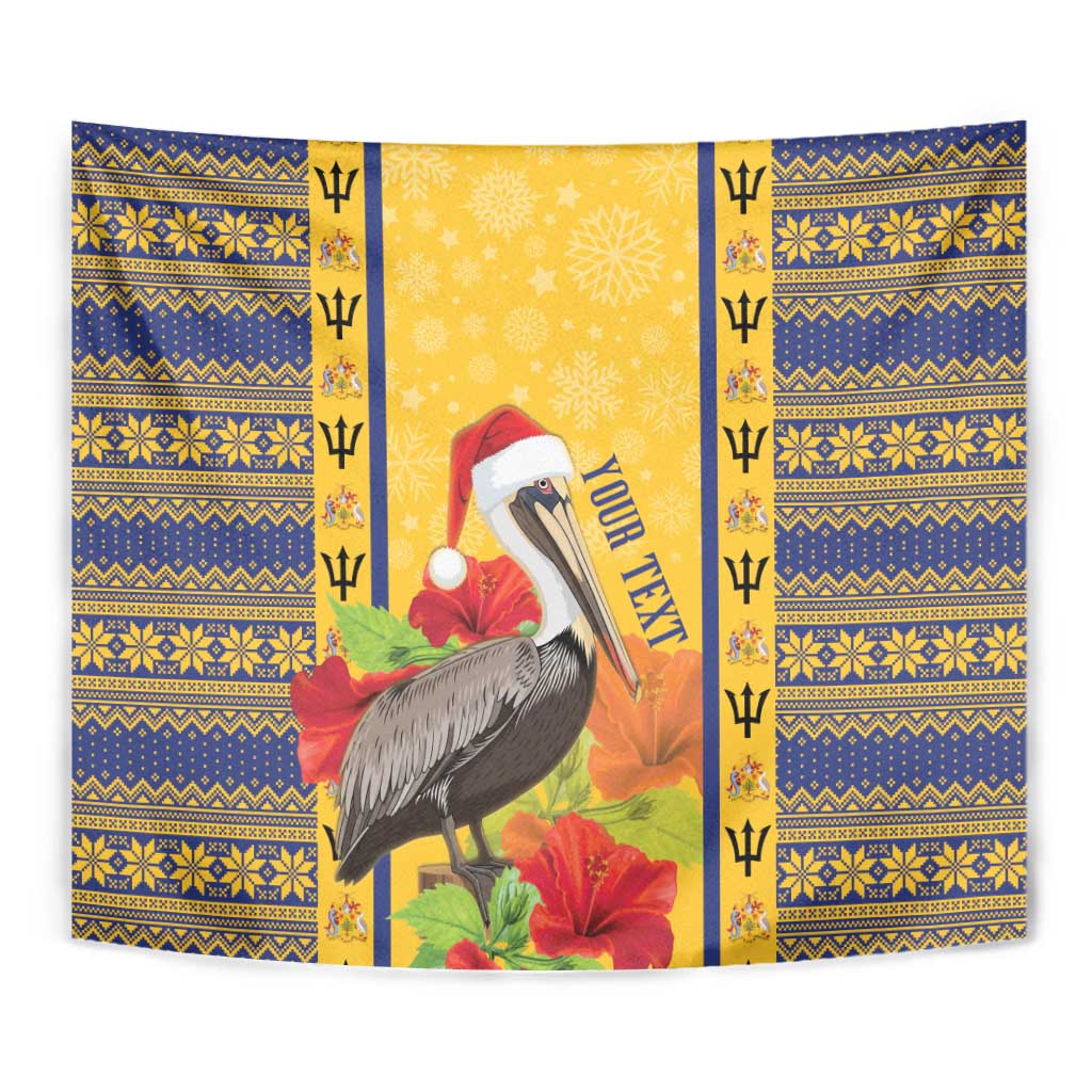 Personalized Barbados Christmas Tapestry Bajan Xmas Brown Pelican Santa - Wonder Print Shop