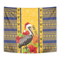 Personalized Barbados Christmas Tapestry Bajan Xmas Brown Pelican Santa - Wonder Print Shop